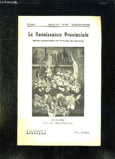 LA RENAISSANCE PROVINCIALE N 105 FEVRIER MARS AVRIL 1954. EN BIGORRE COIN DE CUISINE TABLEAU DE OSMIN RICAU.