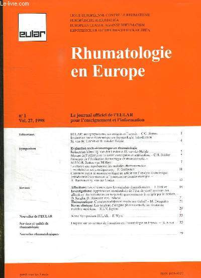 EULAR N 1 VOL 27. 1998. RHUMATOLOGIE EN EUROPE.