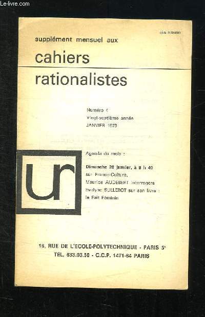 SUPPLEMENT DES CAHIERS RATIONALISTES N 4 JANVIER 1979.