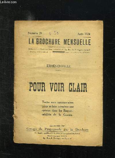 LA BROCHURE MENSUELLE N 20 AOUT 1924. POUR VOIR CLAI PAR ERMENONVILLE...