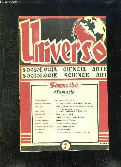 UNIVERSO N 7. TEXTE EN ESPAGNOL ET FRANCAIS. SOMMAIRE: LA REVOLUTION DES VALEURS PAR MARCEL LEPOIL, QU EST CE QUE LE VIDE PAR MARCEL BOLL, EXPOSICION DE ARLE PICLORICO ESPAGNOL...