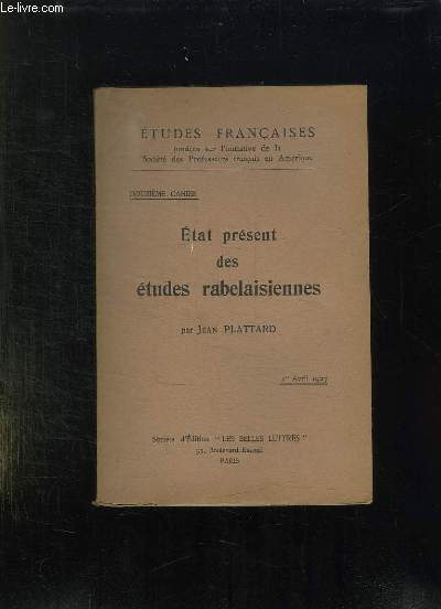 ETUDES FRANCAISE 12em CAHIER.ETAT PRESENT DES ETUDES RABELAISIENNES.