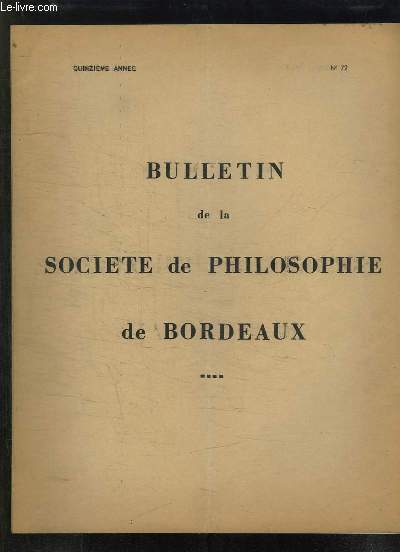 BULLETIN DE LA SOCIETE DE PHILOSOPHIE DE BORDEAUX N 72 LE PESSIMISME SURANNE DE SCHOPENHAUER PAR MERY MARCEL.