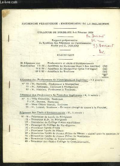 COLLOQUE DE BORDEAUX 5 - 6 FEVRIER 1959.
