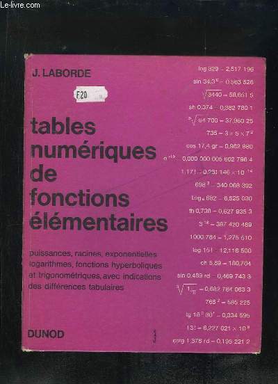 TABLES NUMERIQUES DE FONCTIONS ELEMENTAIRES. SPECIMEN.