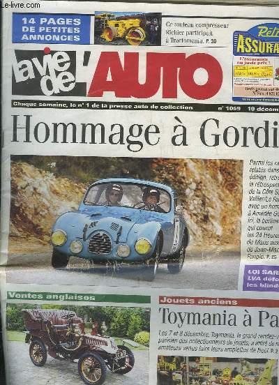 LA VIE DE L AUTO N 1059 DU 19 DECEMBRE 2002. SOMMAIRE: HOMMAGE A GORDINI, TOYMANIA A PARIS, ANCETRES AU TOP...