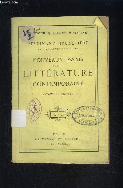 ESSAIS SUR LA LITTERATURE CONTEMPORAINE- 5e dition