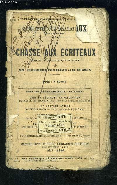 LA CHASSE AUX ECRITEAUX- VAUDEVILLE EN TROIS ACTES ET UN PROLOGUE