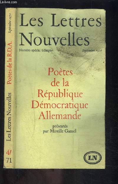 POETES DE LA REPUBLIQUE DEMOCRATIQUE ALLEMANDE- Septembre 1971- Texte en allemand et franais