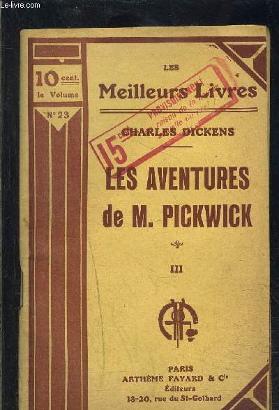 LES AVENTURES DE M. PICKWICK- TOME 3 vendu seul