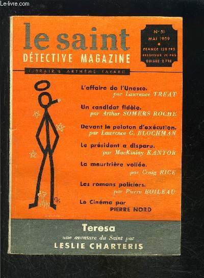 LE SAINT DETECTIVE MAGAZINE N51- MAI 1959- L'affaire de l'UNesco, Treat- Un candidat fidle, Somers Roche-...