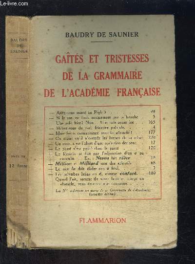 GAITES ET TRISTESSES DE LA GRAMMAIRE DE L ACADEMIE FRANCAISE