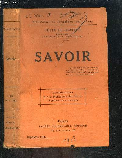 SAVOIR- BIBLIOTHEQUE DE PHILOSOPHIE SCIENTIFIQUE