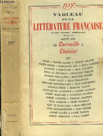 TABLEAU DE LA LITTERATURE FRANCAISE DE CORNEILLE A CHENIER