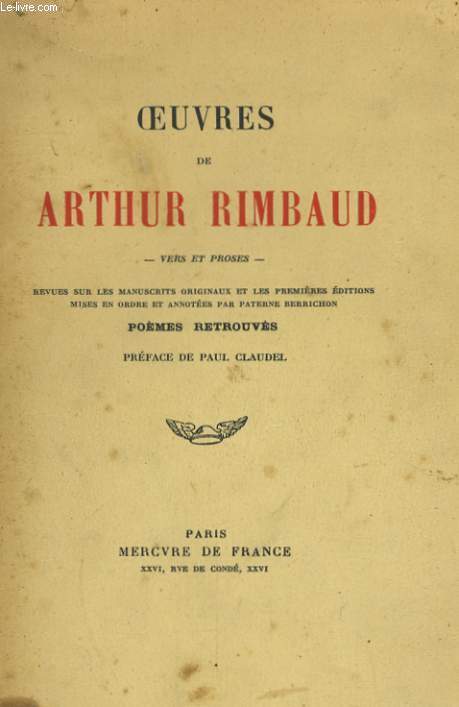 OEUVRES DE ARTHUR RIMBAUD: VERS ET PROSES