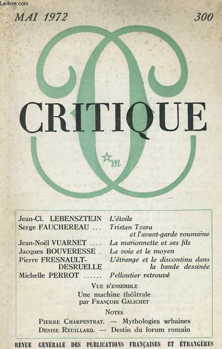 CRITIQUE N300 (REVUE GENERALE DES PUBLICATIONS FRANCAISES ET ETRANGERES)