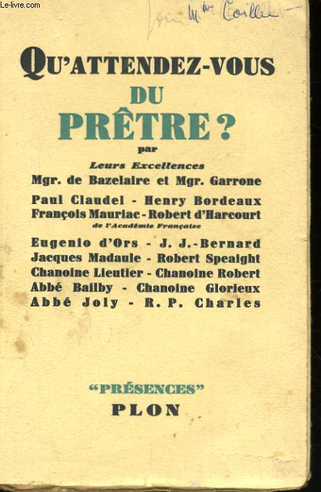QU'ATTENDEZ-VOUS DU PRETRE ?