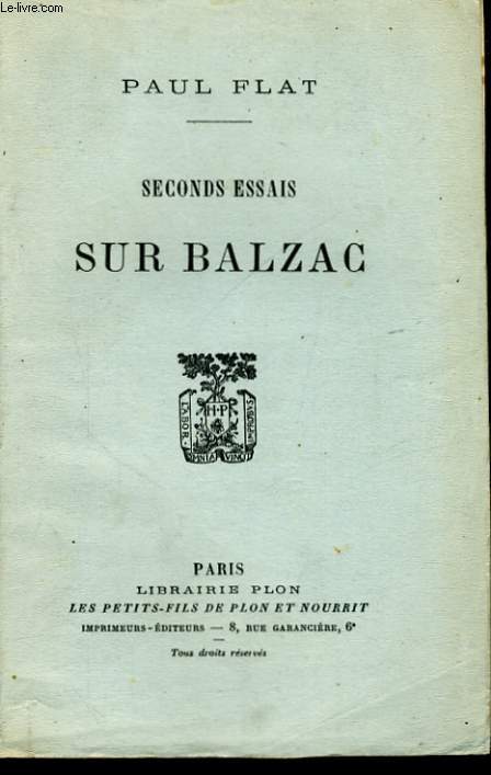 SECONDS ESSAIS SUR BALZAC