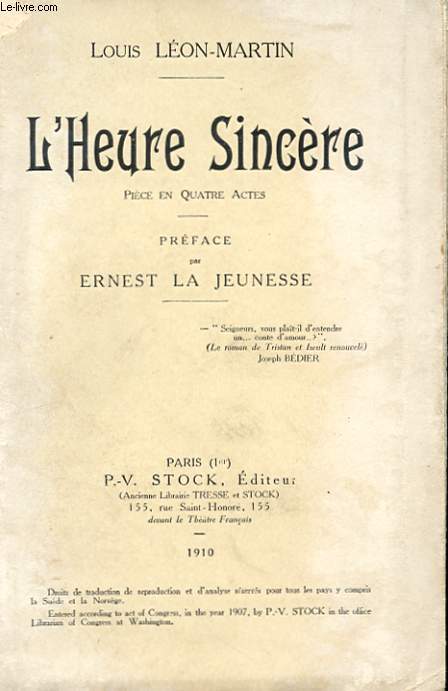 L'HEURE SINCERE AVEC ENVOI DE L'AUTEUR