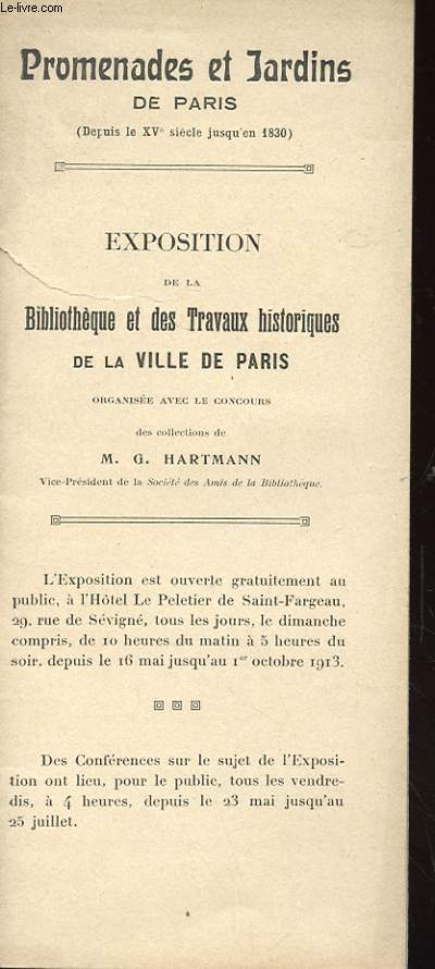 NOTICE - PROMENADE ET JARDINS DE PARIS (DEPUIS LE XVe SIECLE JUSQU'EN 1830)