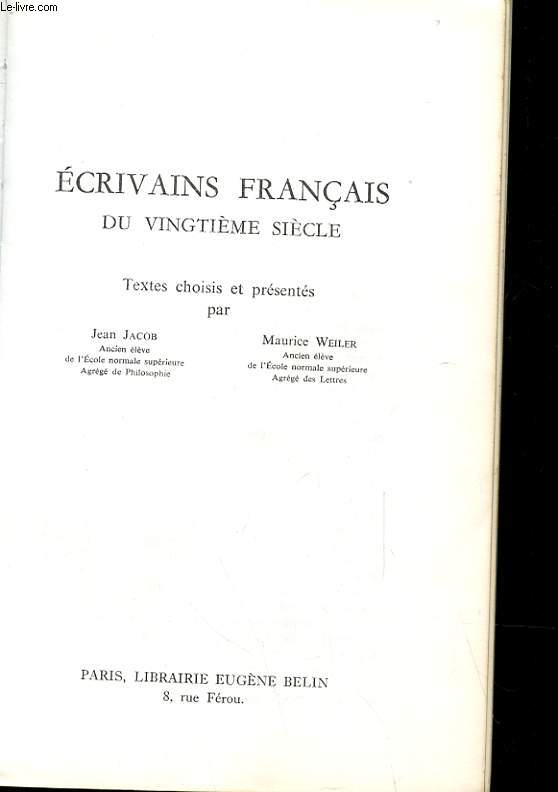 ECRIVAINS FRANCAIS DU VINGTIEME SIECLE