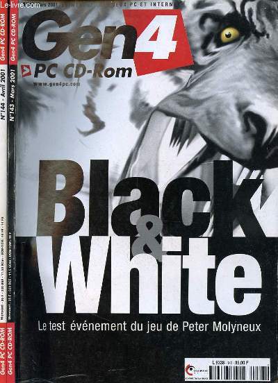 LOT DE 2 REVUES GEN 4 PC CD-ROM - N143 ET N144 - MARS ET AVRILL 2001 - DESPERADOS - GEFORCE 3 - EMPIRE FARTH - BLACK AND WHITE - PETER MOLYNEUX