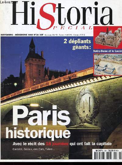 REVUE - HISTORIA SPECIAL - NOVEMBRE DECEMBRE 1995 N38 - PARIS HISTORIQUE