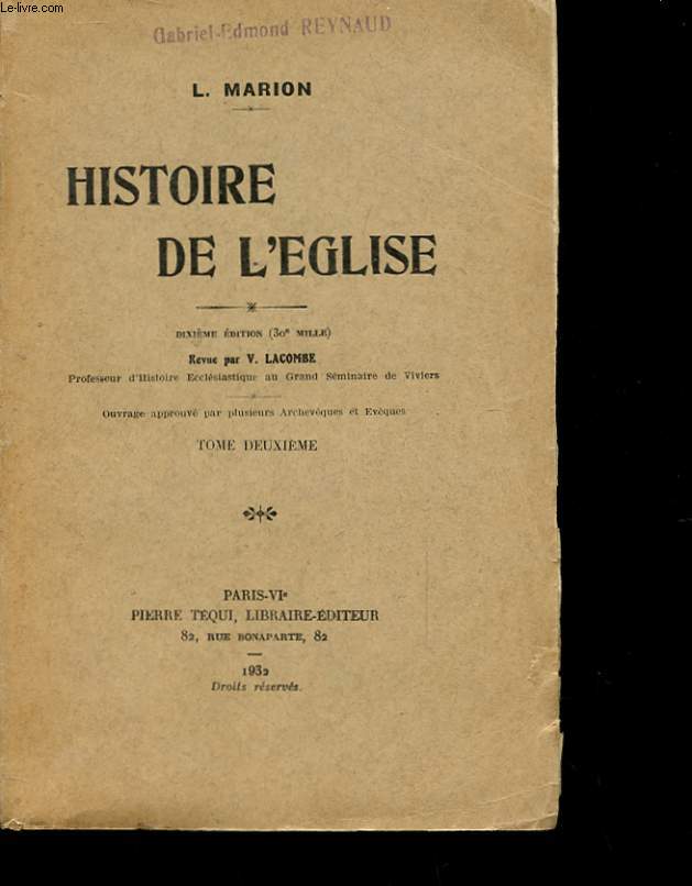 HISTOIRE DE L'EGLISE TOME DEUXIEME