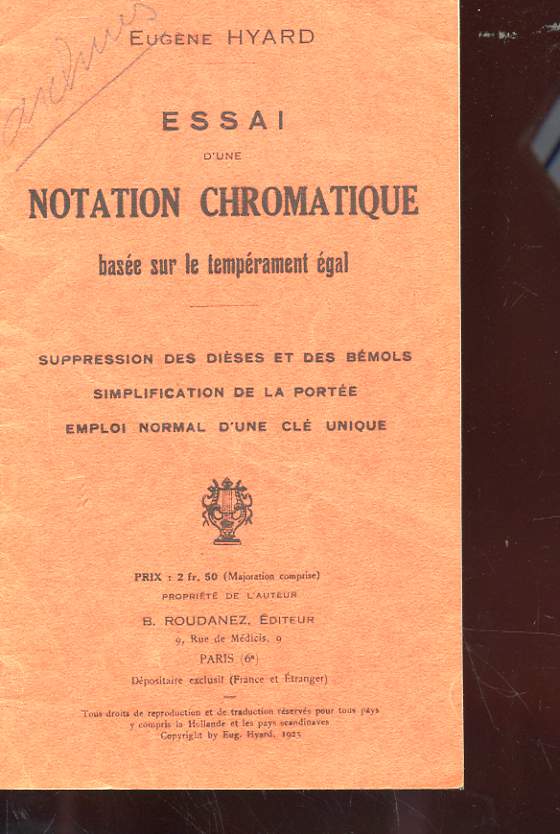 ESSAI D'UNE NOTATION CHROMATIQUE BASEE SUR LE TEMPERAMENT EGAL