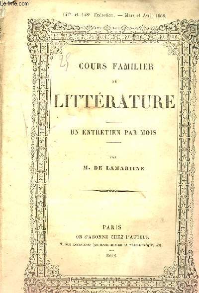 COURS FAMILIER DE LITTERATURE. UN ENTRETIEN PAR MOIS.