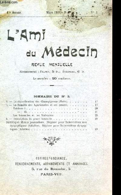 REVUE MENSUELLLE L'AMI DU MEDECIN N3. CHAMPIGNONS