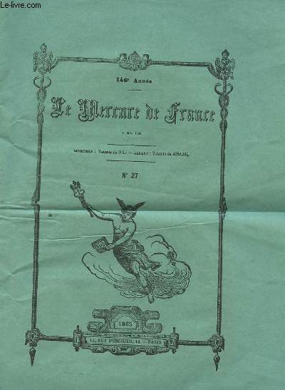 LE MERCURE DE FRANCE. 146 EME ANNEE. N°27. 3 MAI 1863