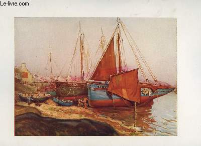 FAC SIMILE TABLEAU REPRESENTANT CAMARET. SCENE DE BORD DE MER. BATEAUX AMARRES ET ENFANTS JOUANT