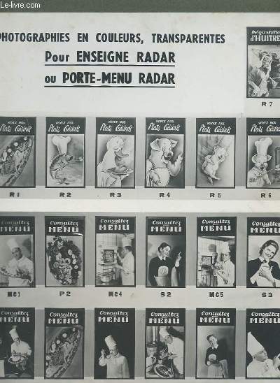 AFFICHE PUBLICITAIRE DE PHOTOGRAPHIES EN COULEUR, TRANSPARENTES POUR ENSEIGNE RADAR OU PORTE MENU RADAR