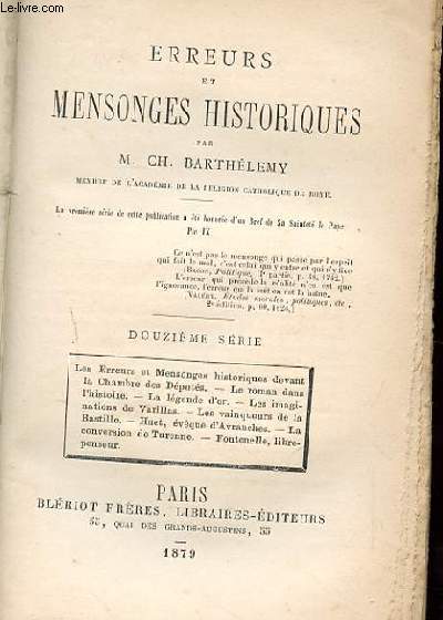 ERREURS ET MENSONGES HISTORIQUES