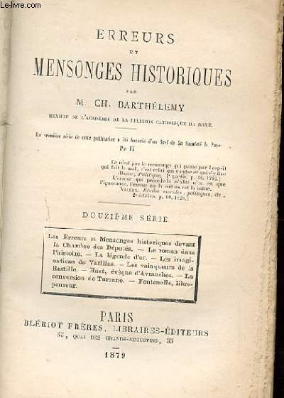 ERREURS ET MENSONGES HISTORIQUES