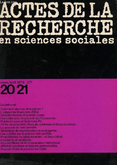 ACTES DE LA RECHERCHE EN SCIENCES SOCIALES N20/21
