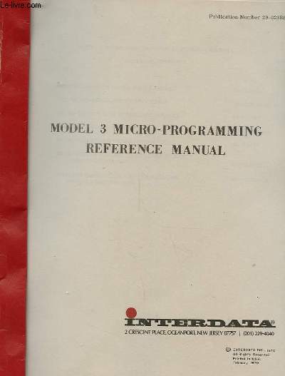 MODEL 3 MICRO-PROGRAMMING. REFERENCE MANUAL