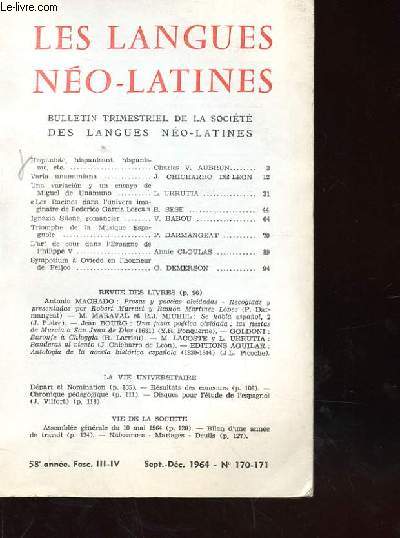 LES LANGUES NEO LATINES BULLETIN TRIMESTRIEL DE LA SOCIETE DES LANGUES NEO LATINES III - IV