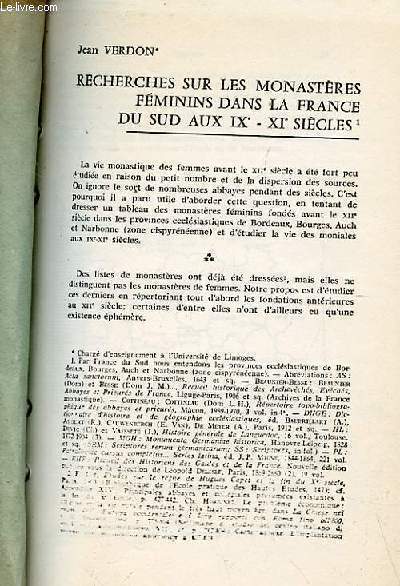 Recherches sur les Monastres fminins dans la France du Sud aux IXe / XIe sicles.