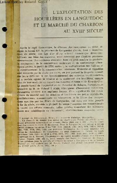 L'exploitation des houillres en Languedoc et le March du charbon au XVIIIe sicle.