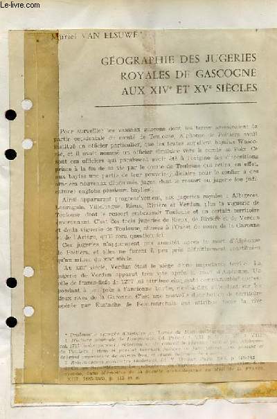 Gographie des Jugeries Royales de Gascogne aux XIVe et XVe sicles.