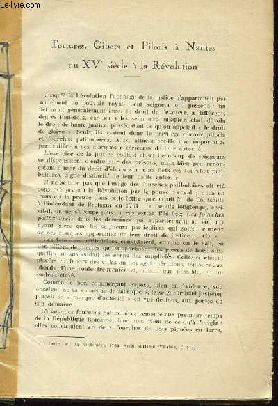 Tortures, Gibets et Piloris  Nantes du XVe sicle  la Rvolution - Gles et Prisons de Nantes - Klber et les Mayenais en Vende (Sept - Oct. 1793)