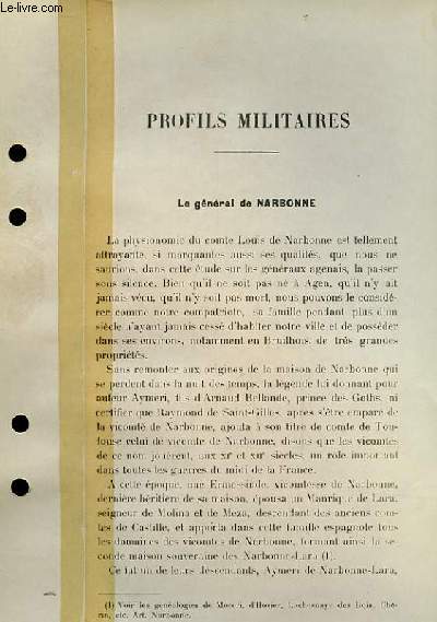 Profils Militaires. Le Gnral de Narbonne.