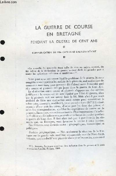 La Guerre de Course en Bretagne pendant la Guerre de Cent Ans (Ouvrage photocopi)