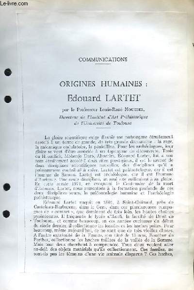 Origines Humaines : Edouard Lartet (Ouvrage photocopi)