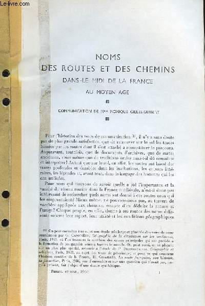Noms des Routes et des chemins dans le Midi de la France au Moyen ge (Ouvrage photocopi)
