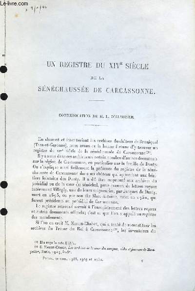 Un registre du XIVe sicle de la Snchausse de Carcassonne (Ouvrage photocopi)