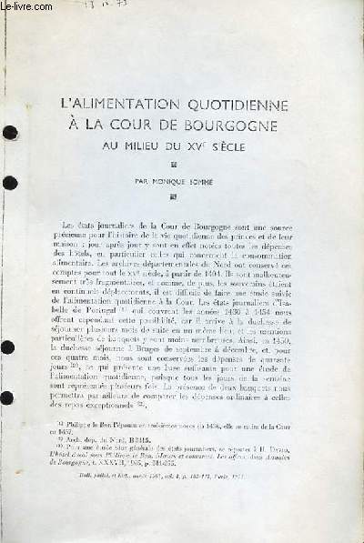 L'Alimentation Quotidienne  la Cour de Bourgogne au milieu du XVe sicle (Ouvrage photocopi)