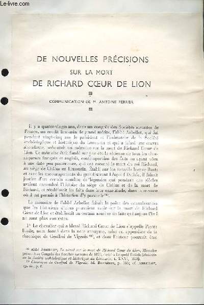 De Nouvelles Prcisions sur la Mort de Richard Coeur de Lion (Ouvrage photocopi)